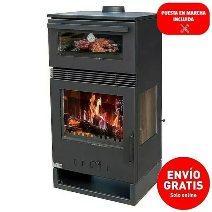 Teba Estufa de leña con horno TKS15 12,8 kW, Volumen de calefacción: 257 m³, Negro